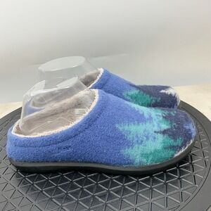 LL Bean Slippers Women Size 8 Shoes Open Back Slip On Daybreak Scuffs Blue Trees